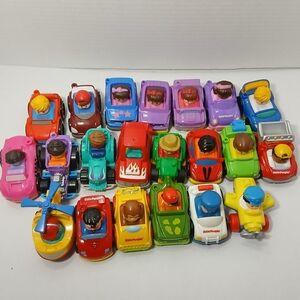 Lot of 21 Fisher Price Little People Wheelie Racers Cars Police, Monkey Car